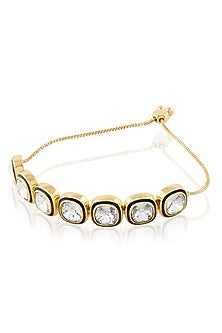 Gold Plated White Crystal Enameled Bracelet