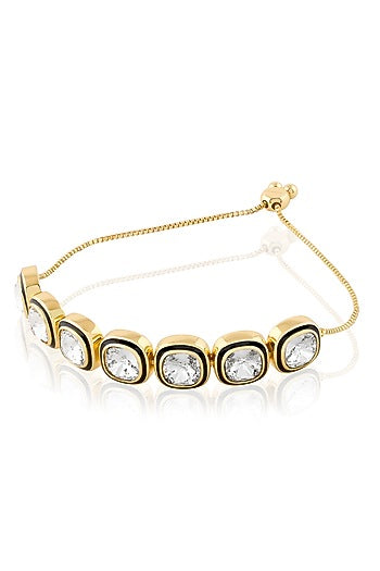 Gold Plated White Crystal Enameled Bracelet