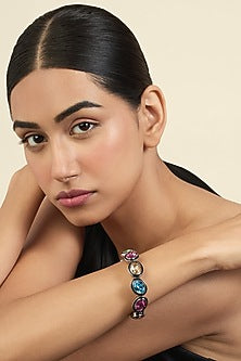 Black Rhodium Finish Multi-Colored Crystal Enameled Bangle