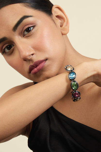 Black Rhodium Finish Multi-Colored Crystal Enameled Bangle