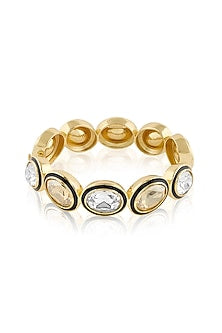 Gold Plated Mocha Mousse & White Crystal Enameled Bangle