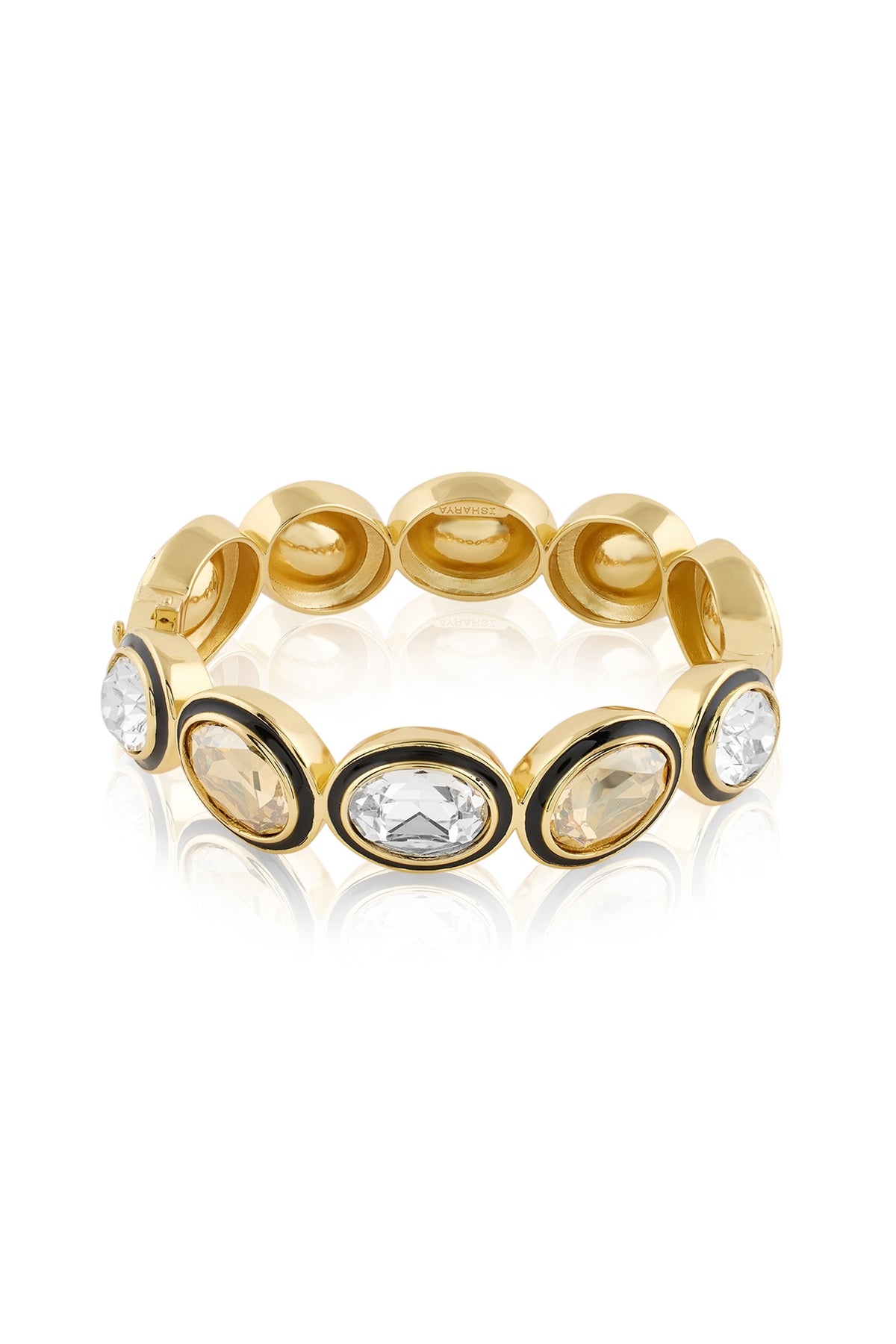 Gold Plated Mocha Mousse & White Crystal Enameled Bangle