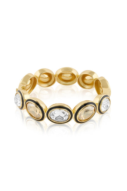 Gold Plated Mocha Mousse & White Crystal Enameled Bangle
