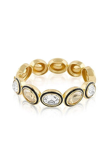 Gold Plated Mocha Mousse & White Crystal Enameled Bangle