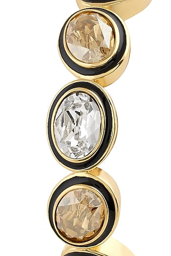 Gold Plated Mocha Mousse & White Crystal Enameled Bangle