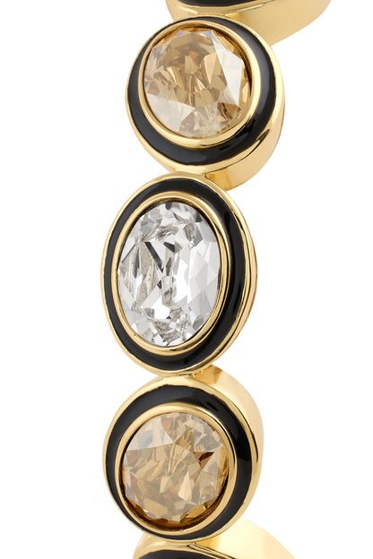 Gold Plated Mocha Mousse & White Crystal Enameled Bangle