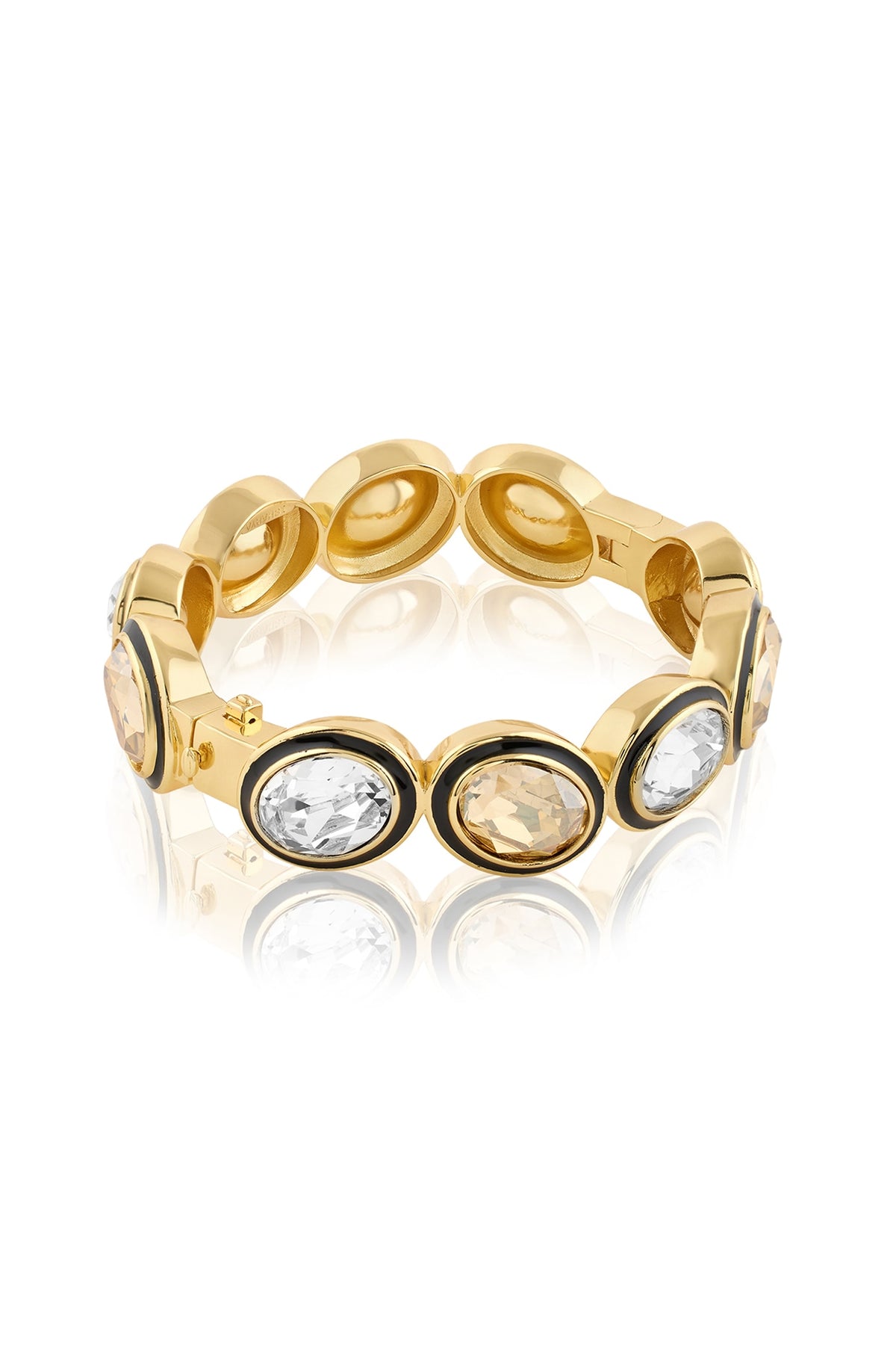 Gold Plated Mocha Mousse & White Crystal Enameled Bangle