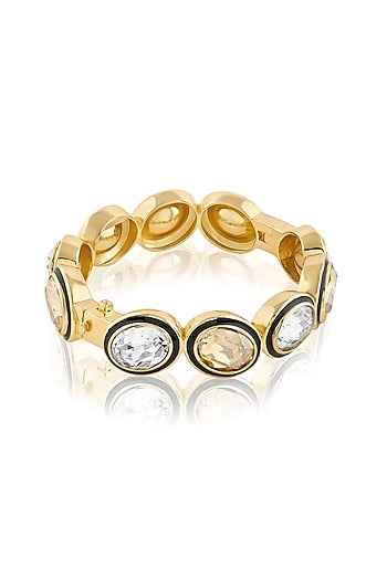 Gold Plated Mocha Mousse & White Crystal Enameled Bangle
