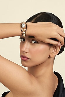 Gold Plated White & Mocha Mousse Crystal Enameled Cuff
