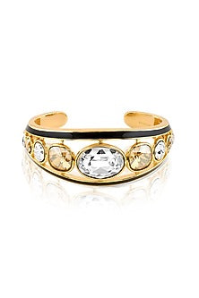 Gold Plated White & Mocha Mousse Crystal Enameled Cuff