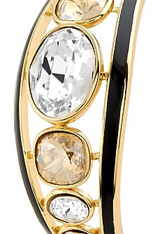 Gold Plated White & Mocha Mousse Crystal Enameled Cuff