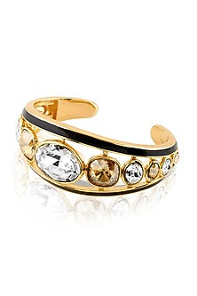 Gold Plated White & Mocha Mousse Crystal Enameled Cuff