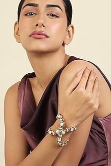 Gold Plated White Crystal Enameled Cuff