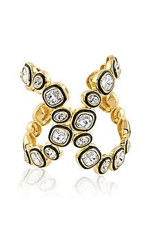 Gold Plated White Crystal Enameled Cuff