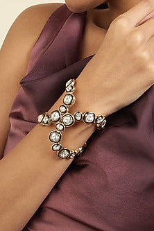 Gold Plated White Crystal Enameled Cuff