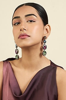 Black Rhodium Finish Multi-Colored Crystal Enameled Dangler Earrings