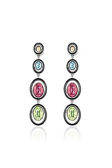 Black Rhodium Finish Multi-Colored Crystal Enameled Dangler Earrings