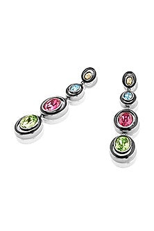 Black Rhodium Finish Multi-Colored Crystal Enameled Dangler Earrings