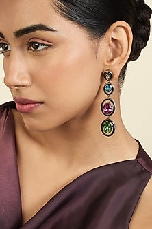 Black Rhodium Finish Multi-Colored Crystal Enameled Dangler Earrings