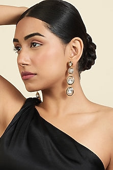 Gold Plated White Crystal Enameled Dangler Earrings