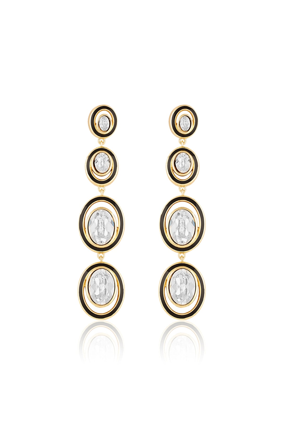 Gold Plated White Crystal Enameled Dangler Earrings