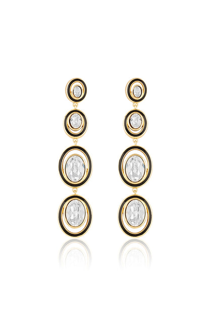Gold Plated White Crystal Enameled Dangler Earrings