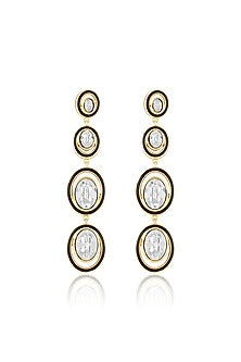 Gold Plated White Crystal Enameled Dangler Earrings
