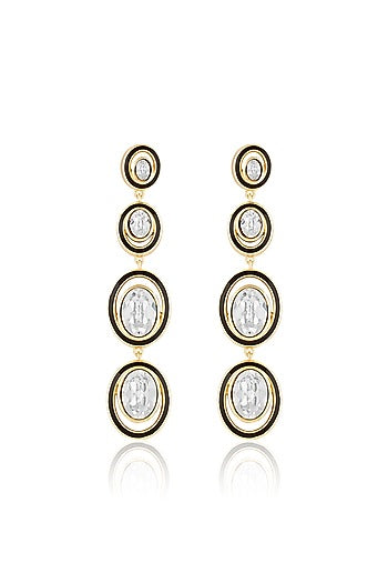 Gold Plated White Crystal Enameled Dangler Earrings