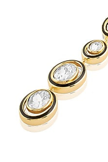 Gold Plated White Crystal Enameled Dangler Earrings