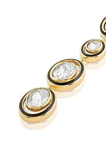 Gold Plated White Crystal Enameled Dangler Earrings