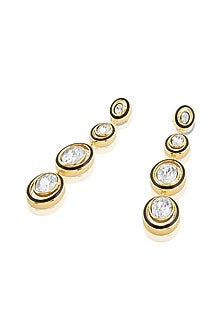 Gold Plated White Crystal Enameled Dangler Earrings