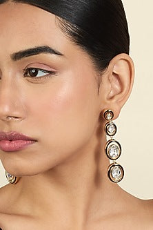 Gold Plated White Crystal Enameled Dangler Earrings
