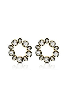 Gold Plated White Crystal Enameled Stud Earrings