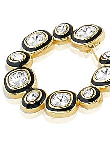 Gold Plated White Crystal Enameled Stud Earrings