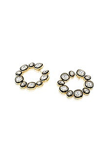 Gold Plated White Crystal Enameled Stud Earrings