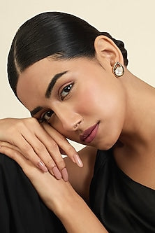 Gold Plated White Crystal Enameled Stud Earrings