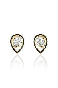 Gold Plated White Crystal Enameled Stud Earrings