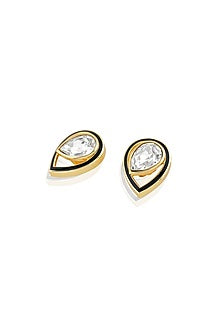 Gold Plated White Crystal Enameled Stud Earrings