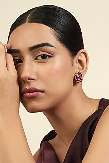 Gold Plated Amethyst Purple Crystal Enameled Stud Earrings