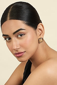Gold Plated Mocha Mousse Crystal Enameled Stud Earrings