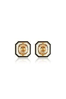 Gold Plated Mocha Mousse Crystal Enameled Stud Earrings