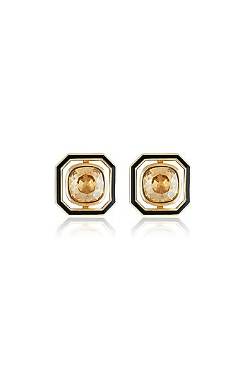 Gold Plated Mocha Mousse Crystal Enameled Stud Earrings
