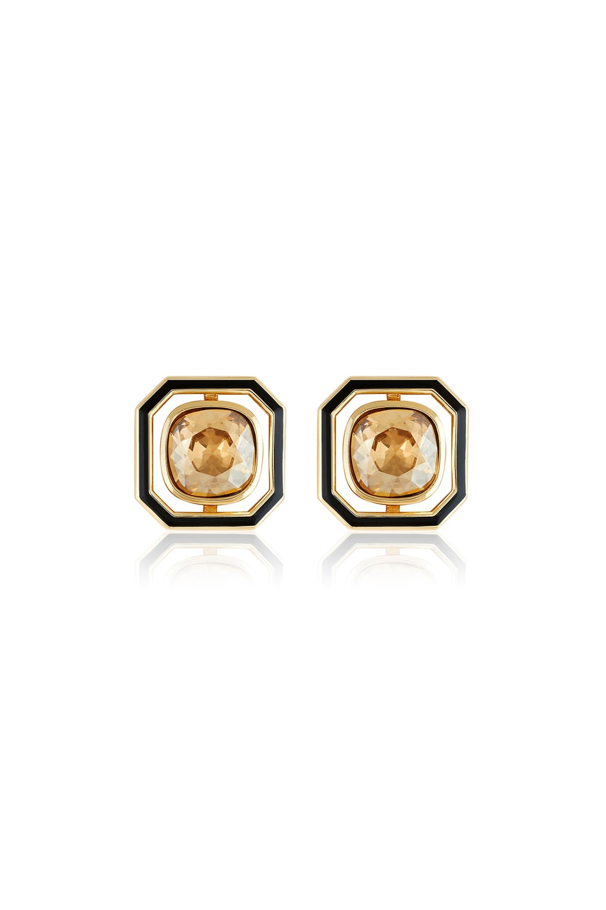 Gold Plated Mocha Mousse Crystal Enameled Stud Earrings