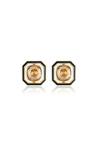 Gold Plated Mocha Mousse Crystal Enameled Stud Earrings