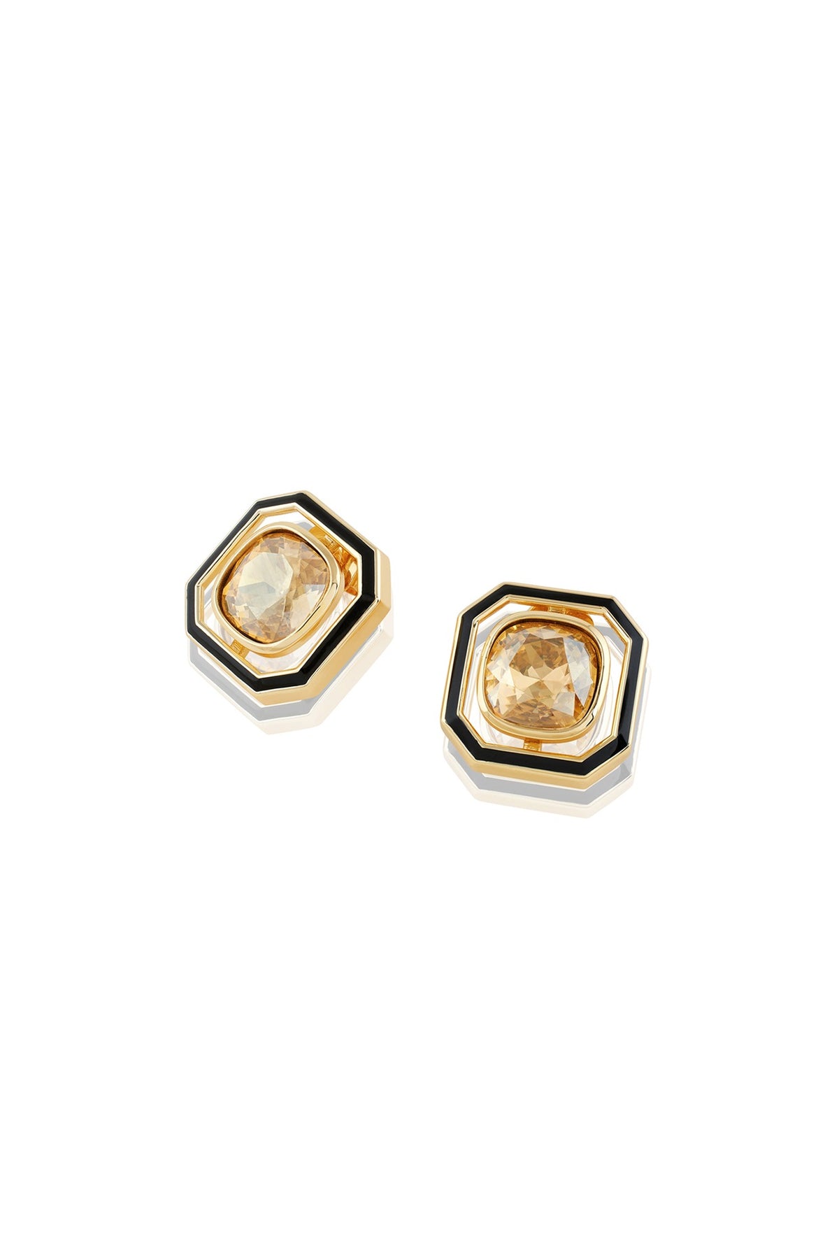 Gold Plated Mocha Mousse Crystal Enameled Stud Earrings