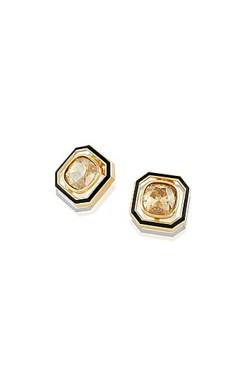Gold Plated Mocha Mousse Crystal Enameled Stud Earrings