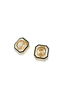 Gold Plated Mocha Mousse Crystal Enameled Stud Earrings