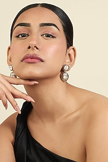 Gold Plated White Crystal Enameled Dangler Earrings