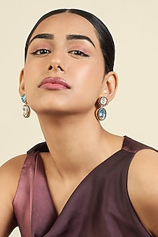 Gold Plated Aquamarine Crystal Enameled Dangler Earrings