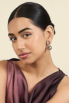 Gold Plated Mocha Mousse Crystal Enameled Dangler Earrings